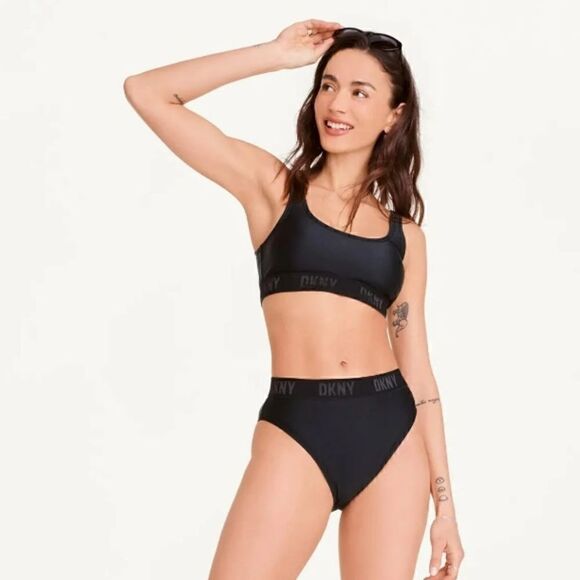 DKNY BLACK Logo Bikini Swim Top, Womens Printed Bikini US X-Large - Picture 2 of 9